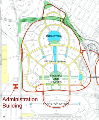 Location map of the Administration Building on the Fairgrounds