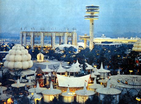 Aerial view toward the African Pavilion and New York State Pavilion