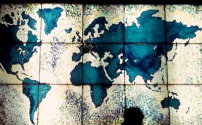 American Express Global Map at night