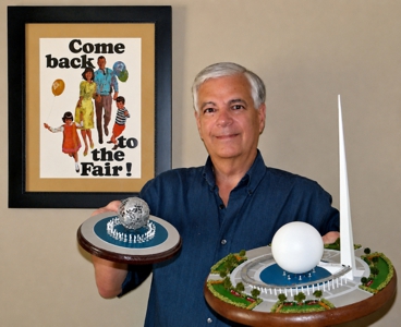 Rob with models of the Unisphere and the Trylon & Perisphere