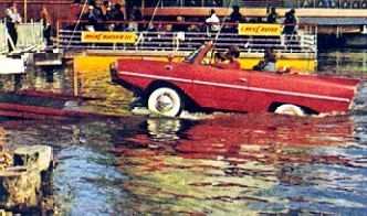 Amphicar driving ashore at Meadow Lake