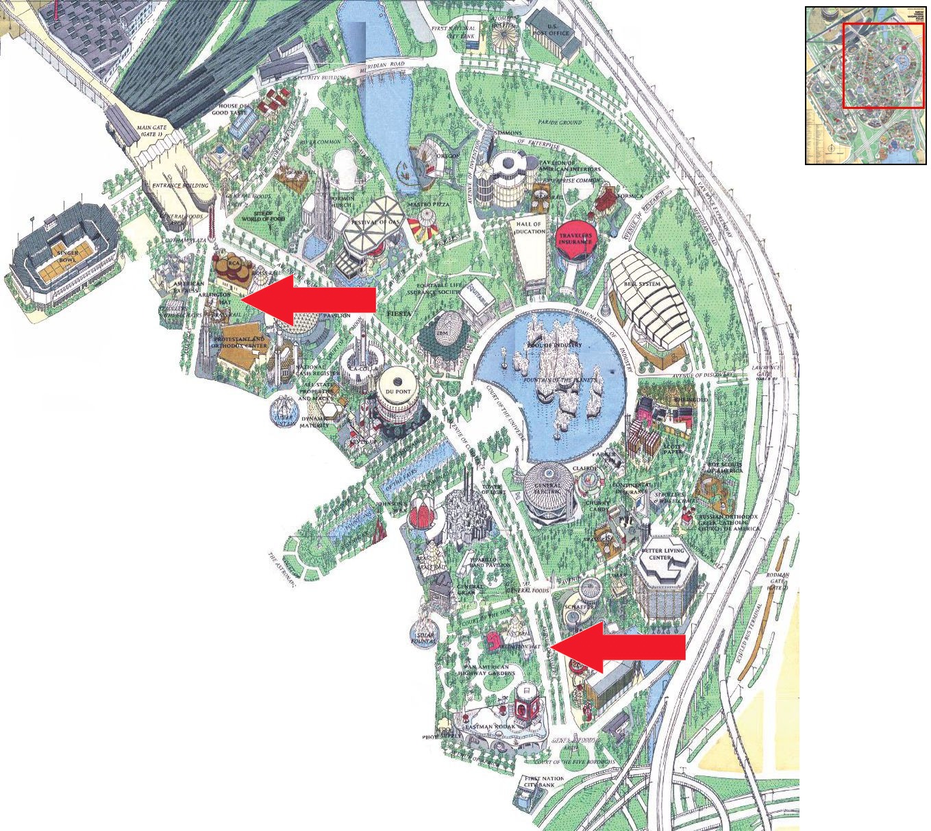 Arlington Hat location on the Industrial Area of the 1964 Official Souvenir Map, with a red arrow pointing to Arlington Hat