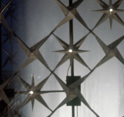 Detail of the fountain fretwork at night