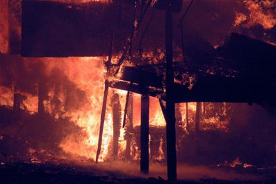 Austria's Pavilion ablaze at Cockaigne Ski Lodge