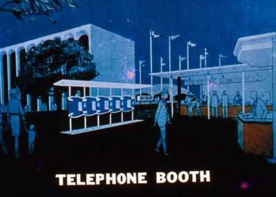 Artist's rendering of serpentine-style telephone booths