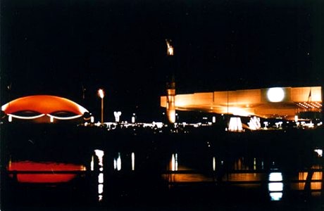 Night view of Travelers and Bell System Pavilions