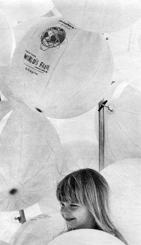 Caroline Hadley with World’s Fair balloons
