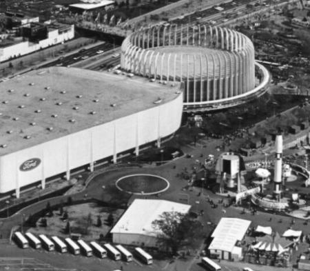 Aerial view of the Transportation Area showing Century Grill
