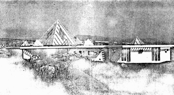 South view of the relocated Christian Science Church showing Sunday school annex