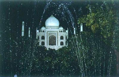 Taj Mahal through fountains at the Coca-Cola Pavilion