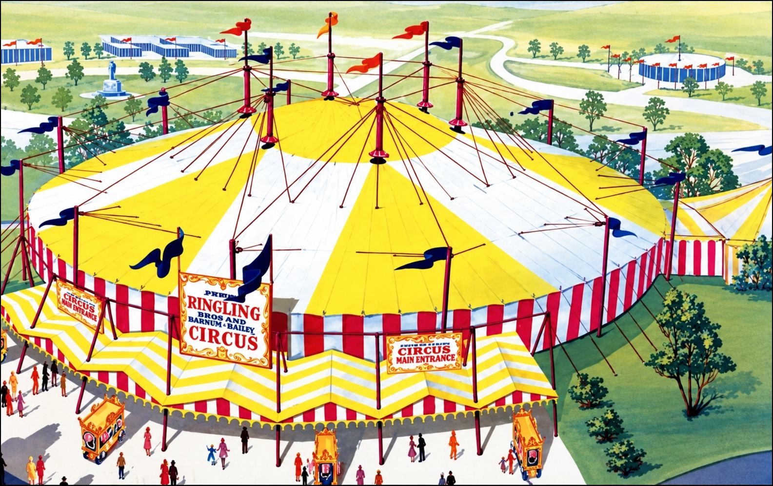 Continental Circus — white and yellow tent seating 5,000