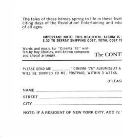 Cinema '76 Record Album order form — page scan