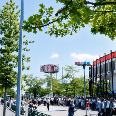 Big sign announces DuPont Pavilion