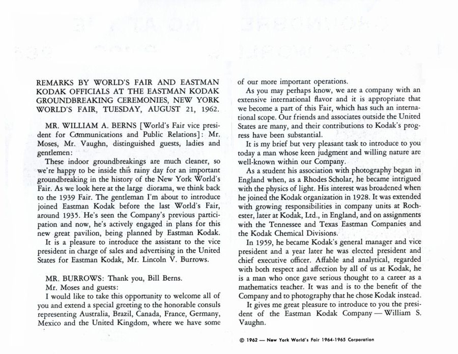 Eastman Kodak groundbreaking pamphlet