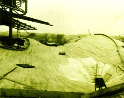 Wooden flooring makes up the "moondeck" of the Kodak Pavilion
