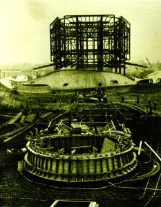 Steel framework of the Kodak Pavilion with Picture Tower in the background