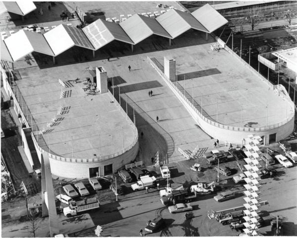 Aerial view of the Entrance Building under construction