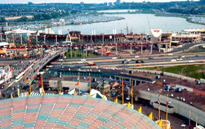 The Fair looking south over the Amusement Area from the New York State Pavilion observation towers