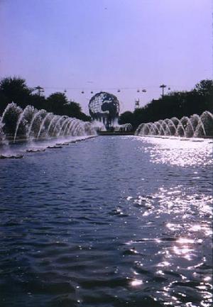 Fountain of the Fairs in the East Pond looking toward Unisphere