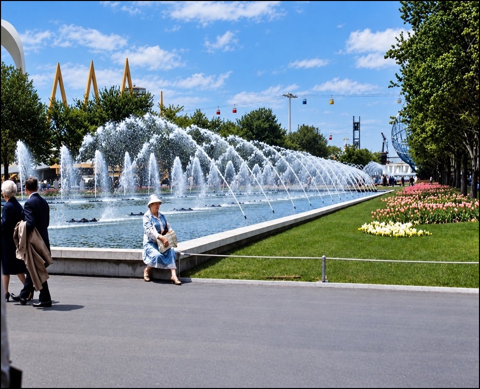Fountains of the Fairs — arching jets in the East and West Pools