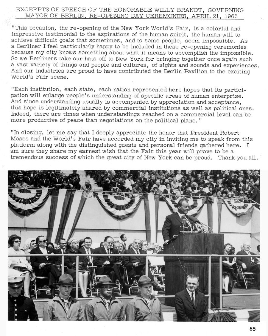 Great Moments at the Fair — Page 85 from For Those Who Produced the New York World’s Fair 1964-1965