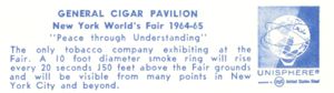 Reverse of General Cigar Pavilion postcard No. 78165-B