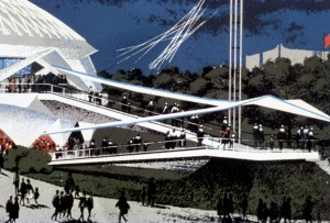 Conceptual artwork showing details of entry ramps to the Carousel of Progress level