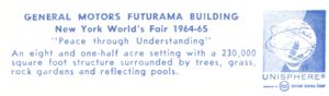 Reverse of General Motors Futurama II Building postcard