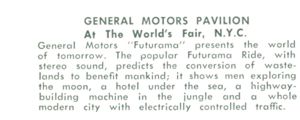 Reverse of General Motors Pavilion postcard