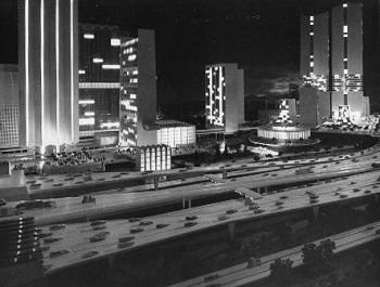 Plazas of Urban Living Rise Over Freeways. Terminals Serve Sections of the City; Make Public Transportation More Convenient; Provide Ample Space for Private Cars