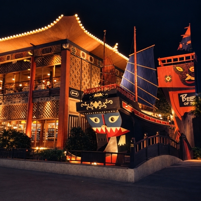 Hong Kong Pavilion Illuminated at Night