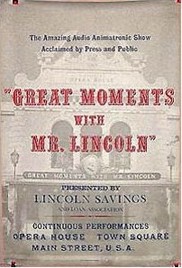 A Disneyland poster advertises the attraction, here sponsored by Lincoln Savings.