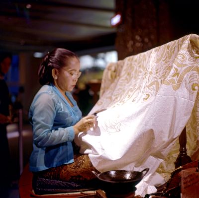 Batik worker in Indonesian Pavilion