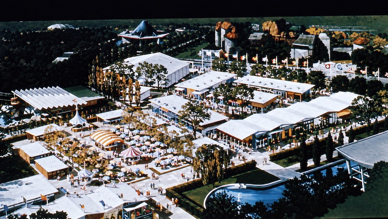 International Plaza — bazaar of exhibits, food stands, and shops
