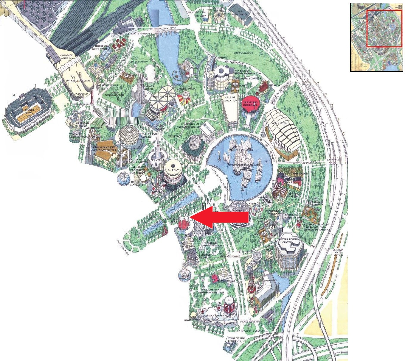 Johnson Wax Pavilion location on the Industrial Area of the 1964 Official Souvenir Map