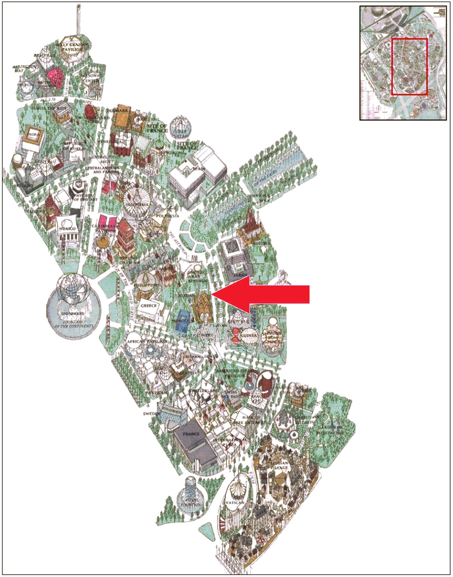 Jordan pavilion location on the International Area of the 1964 Official Souvenir Map