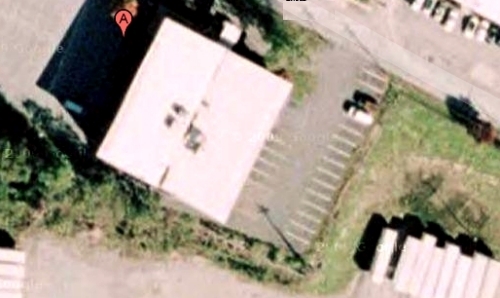 Aerial view of Socony Mobil building in Poughkeepsie