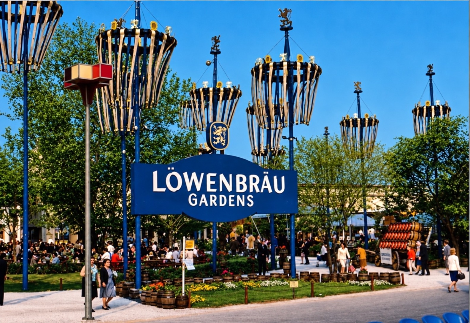 Lowenbrau Gardens — entrance and beer garden