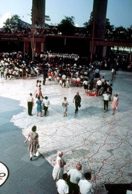 Mammoth terrazzo motoring map in New York's $11.5 million pavilion