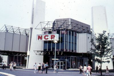 Two-story ribbed frame and concrete building of National Cash Register