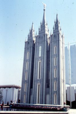 Striking three towered Mormon Church Pavilion