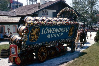 Lowenbrau Gardens' brewery wagon drawn by four massive horses