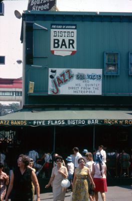 "Five Flags Bistro Bar" on Bourbon Street - reconstruction of New Orleans' famous street of fun