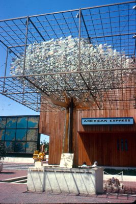 Million dollars in currency from many lands forms "money tree" outside American Express Pavilion