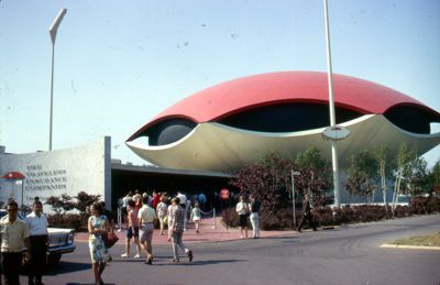 Travelers Insurance has pavilion modeled after Travelers' red umbrella trademark