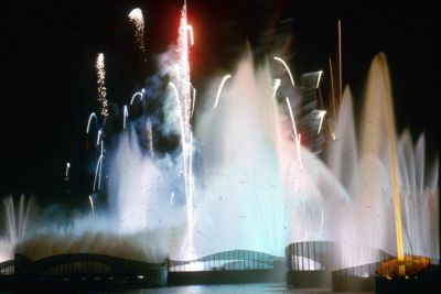 Fireworks display at Fountain of the Planets, Pool of Industry