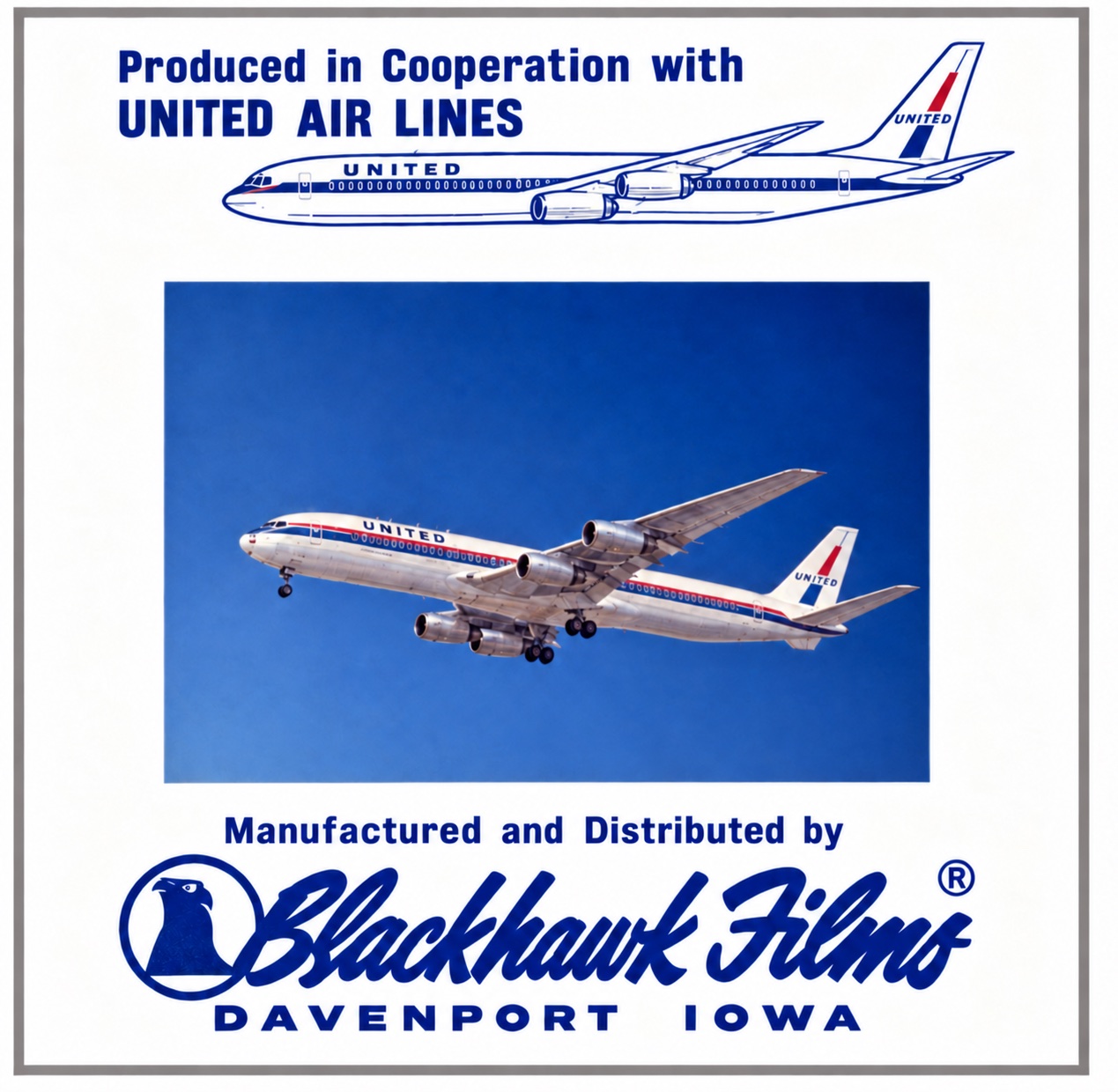 Blackhawk Films title card, produced in cooperation with United Air Lines