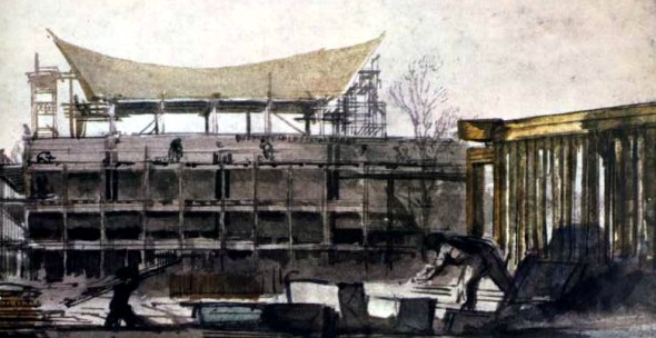 Men at Work — Malaya pavilion under construction
