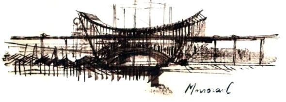 Men at Work — construction sketch of pavilion framing