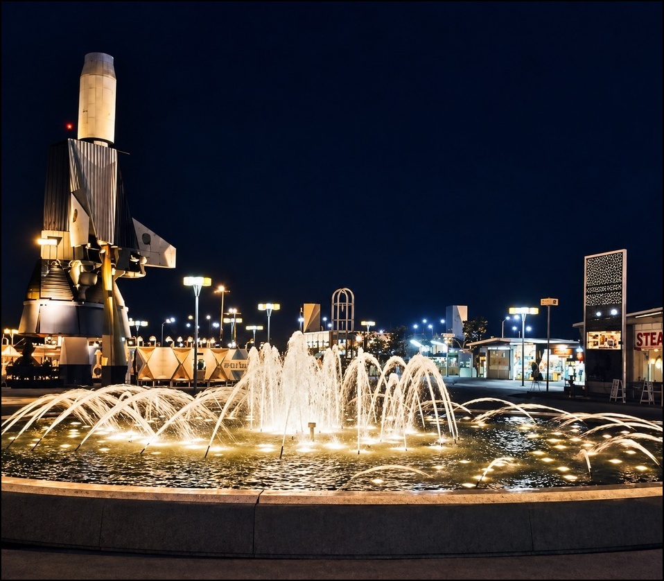 Fountain of Progress North — spiral layout of water jets